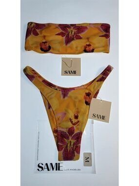Bikini Set Strapless Floral Yellow Size M, Top & Bottom, NWT